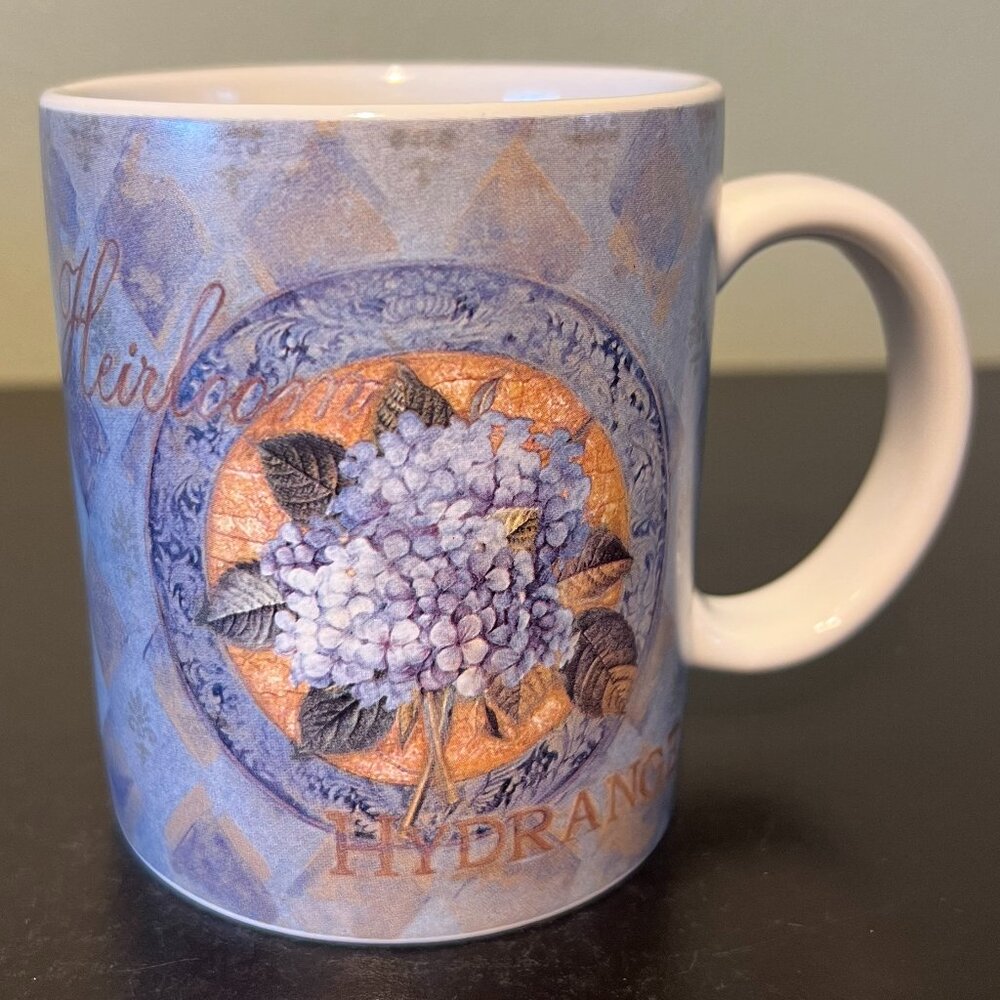Vtg LANG and WISE Heirloom Hydrangea Coffee Cup Mug Elizabeth King Brownd 2002